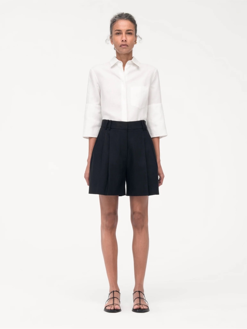 Another Tomorrow Linen Pleated Short in black size 38 US 2